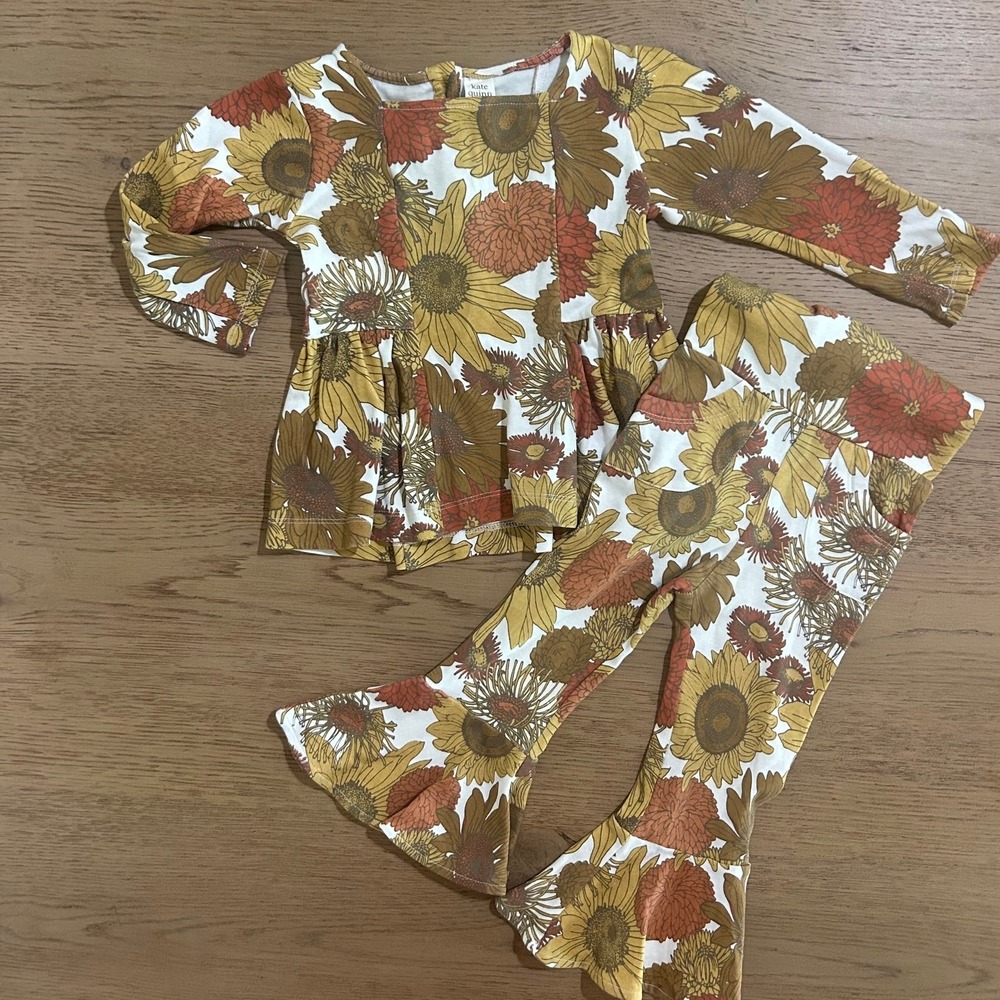 Kate Quinn Girls 2T Fall Sunflower Outfit Pants & Long Sleeve Top